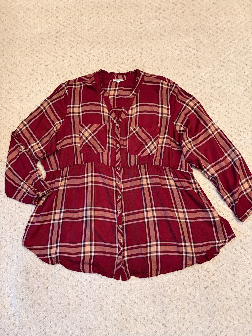 Maurices Babydoll Flare Swing Top Size 3X Burgundy Plaid Fall Harvest Fashion